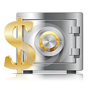 Realistic steel safe icon security concept