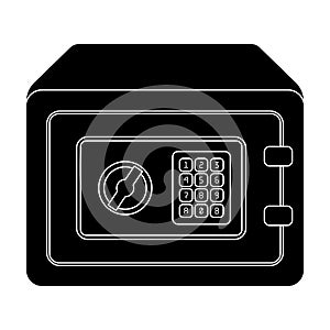 Realistic Steel safe.Safe under combination lock. Metal box is hard to open.Detective single icon in blake style vector