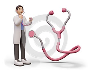 Realistic stethoscope, doctor listening to patient lungs, heart