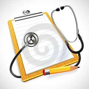 Realistic stethoscope and notes