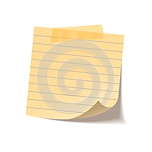Realistic sticky note sheet. Blank lined paper. Vector illustration.