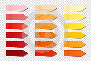 Realistic sticky notes collection. Arrow flag tabs. Post note stickers. Colorful sticky paper sheets. Vector