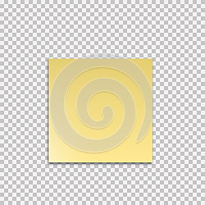 Realistic sticky with shadow. Mockup on transparent backdrop. Yellow empty paper. Blank sticker design. Poster banner. Post note