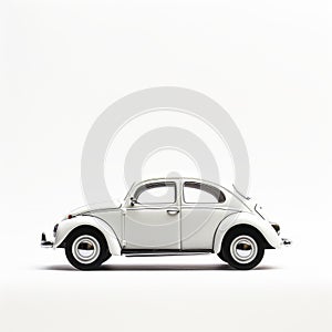 Realistic Still Life Of White Volkswagen Beetle On White Background