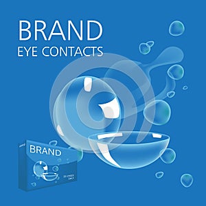 Realistic style vector with contacts ad with package and illustration with text