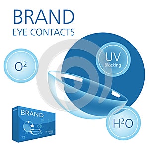 Realistic style vector with contacts ad with package and illustration with text