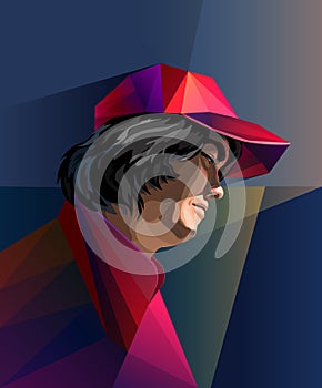 Realistic stylish guy in the low poly cap vector.