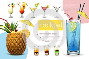 Realistic Summer Cocktails Collection
