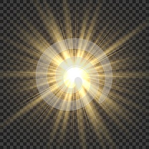 Realistic sun rays. Yellow sun ray glow abstract shine light effect starburst sbeam sunshine glowing isolated image