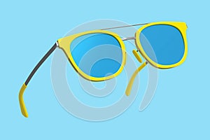 Realistic sunglasess with gradient lens and blue plastic frame on blue