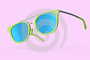 Realistic sunglasess with gradient lens and green plastic frame on pink