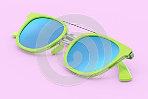 Realistic sunglasess with gradient lens and green plastic frame on pink