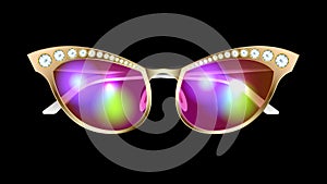 Realistic sunglasses with diamonds isolated.