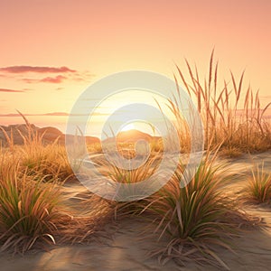 Realistic Sunrise Scene With Tall Grass