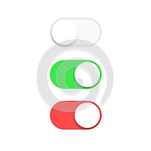 Realistic switch toggle buttons, set or tree sliders in ON and OFF position Vector illustration.