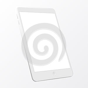 Realistic tablet pc computer with blank screen isolated on white background. Tablet vector mockup over white.