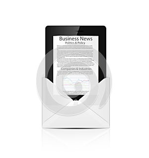 Realistic tablet pc computer with buisness news