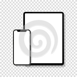 Realistic Tablet and Smartphone. Set of Device Mockup Separate Groups and Layers