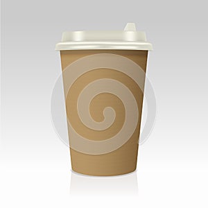 Realistic take away paper coffee cup. Vector illustration.