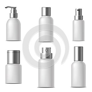 Realistic Template Blank White Bank or Bottle Cosmetic Cream Set. Vector