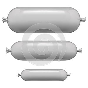 Realistic Template Blank White Sausage Pack Set. Vector