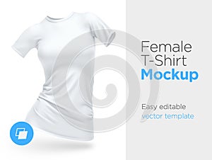 Realistic Template Blank White Woman T-shirt Cotton Clothing. Empty Mock Up