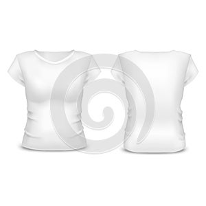 Realistic Template Blank White Woman T-shirt. Vector