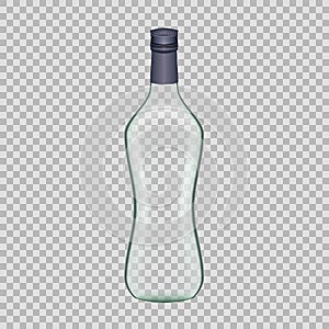 Realistic template empty beautiful glass vodka bottle with cap.