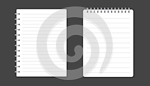 Realistic template notepad with spiral. Blank cover design. School business diary. Office stationery notebook on black background photo