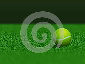 Realistic tennis ball is lying on green grass. Realistic vector illustration