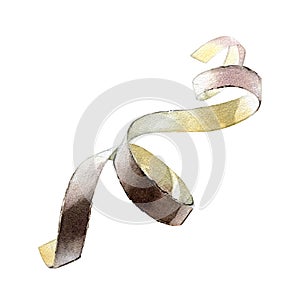 Realistic textured paper ribbon isolated on white background. Watercolor hand draw detailed illustration. Art for design