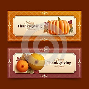 realistic thanksgiving horizontal banners set vector design