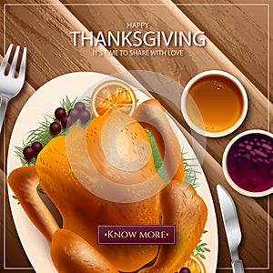 realistic thanksgiving instagram post template vector design