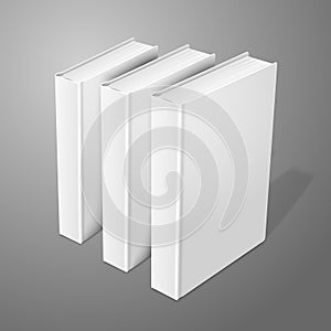 Realistic three standing white blank hardcover