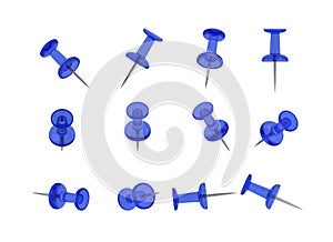 12 Realistic Thumbtacks - BLUE Set