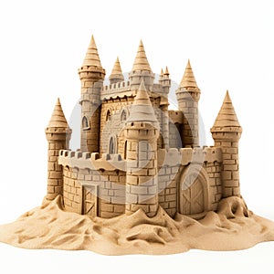 Realistic Tin Sand Castle On White Background - 3d Sandcastle