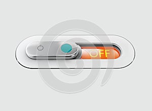 Realistic toggle switch. Gray switche with backlight, off position. 3d illustration