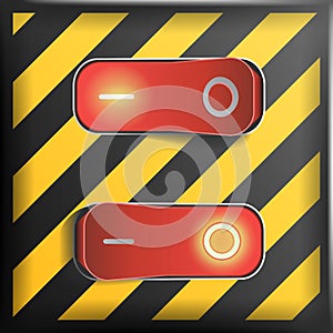 Realistic Toggle Switch Vector. Danger Background. Red Switches With On, Off Position. Control Illustration.