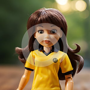 Realistic Toy Karen Doll In Yellow Soccer Uniform