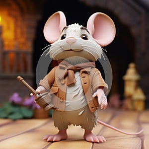 Realistic Toy Mouse In Brown Coat With Hammer - Rtx On