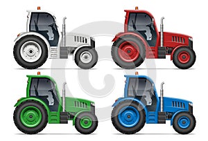 Realistic tractors icons side view vector illustration