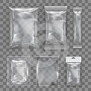 Realistic Transparent Empty Plastic Food Packaging Template Set