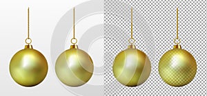 Realistic transparent gold Christmas ball. New year toy