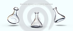 Realistic transparent laboratory beaker. Empty triangular conical flask