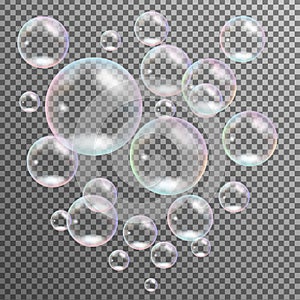 Realistic transparent multicolored soap bubbles vector