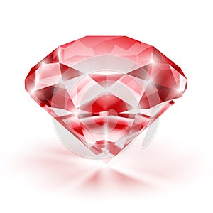 Realistic transparent ruby on white