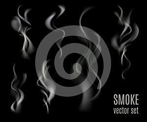 Realistic transparent smoke set isolated on black