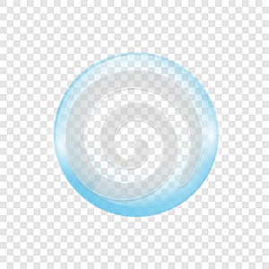 Realistic transparent soap or water bubble. Big translucent glass sphere with glares and shadow. Isolated vector