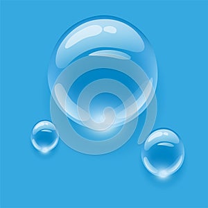 Realistic transparent water drops on colorful backgrounds. Vector illustration. Drops water rain.