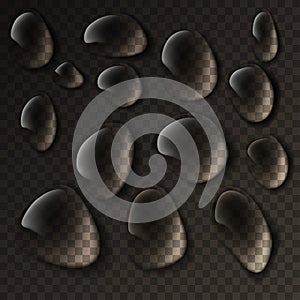 Realistic transparent water drops set
